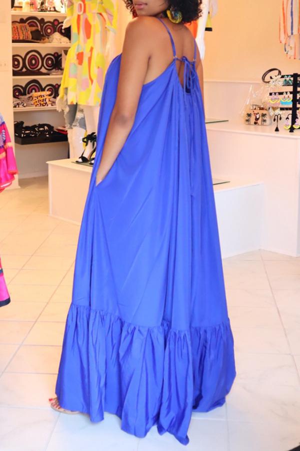 African dress women-Sexy Solid Color Pleated Suspender Maxi Dress - Fashionpara