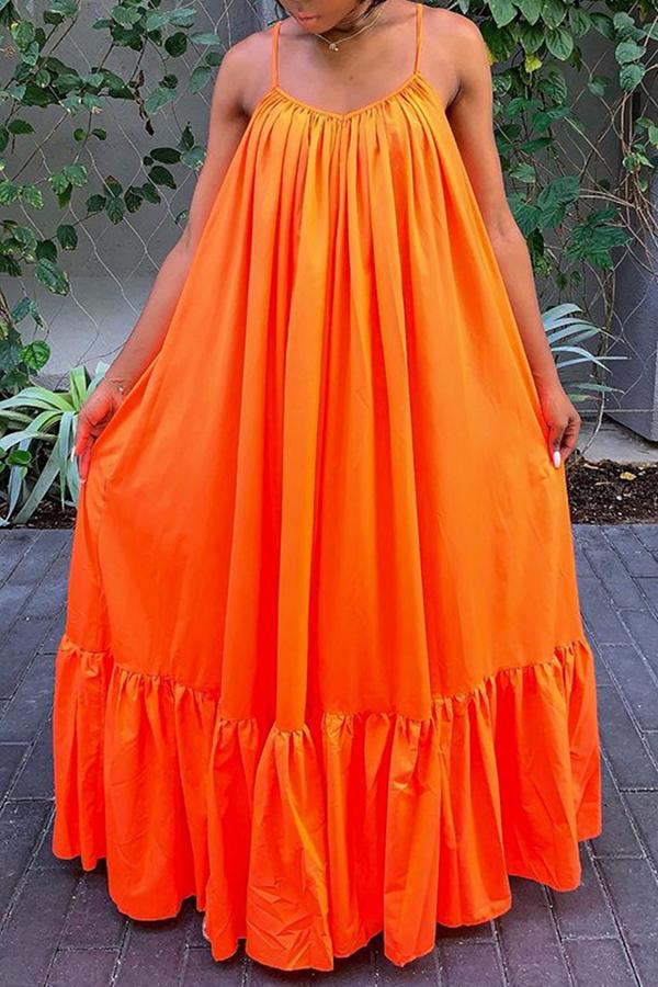African dress women-Sexy Solid Color Pleated Suspender Maxi Dress - Fashionpara
