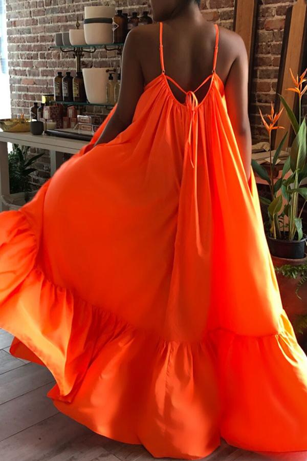 African dress women-Sexy Solid Color Pleated Suspender Maxi Dress - Fashionpara