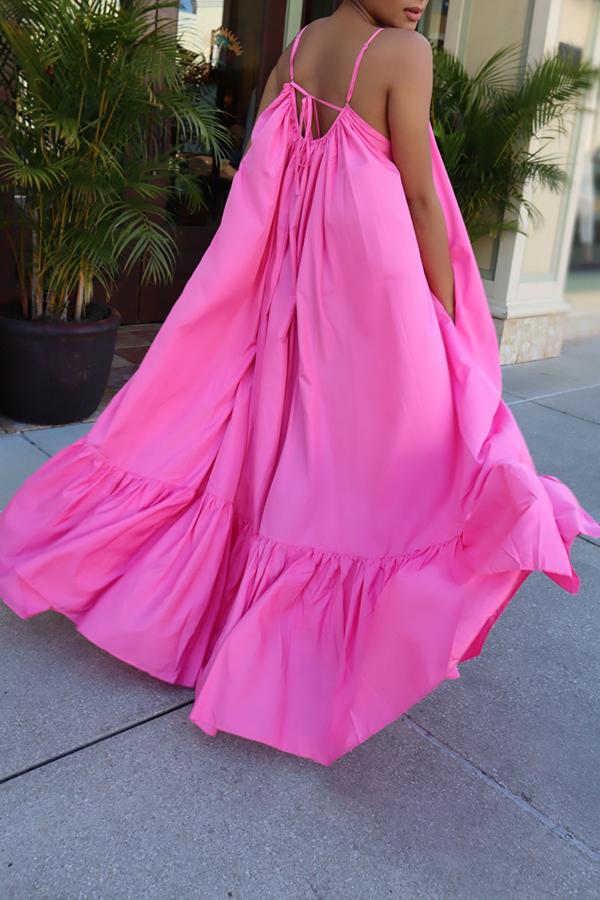 African dress women-Sexy Solid Color Pleated Suspender Maxi Dress - Fashionpara