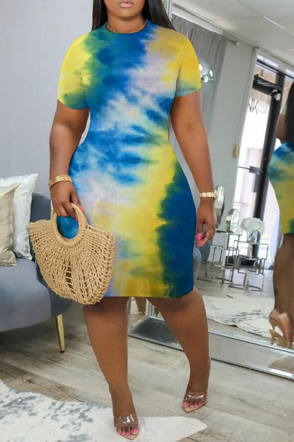 Tie Dye Skinny Short Sleeved Midi Dress Fashionpara
