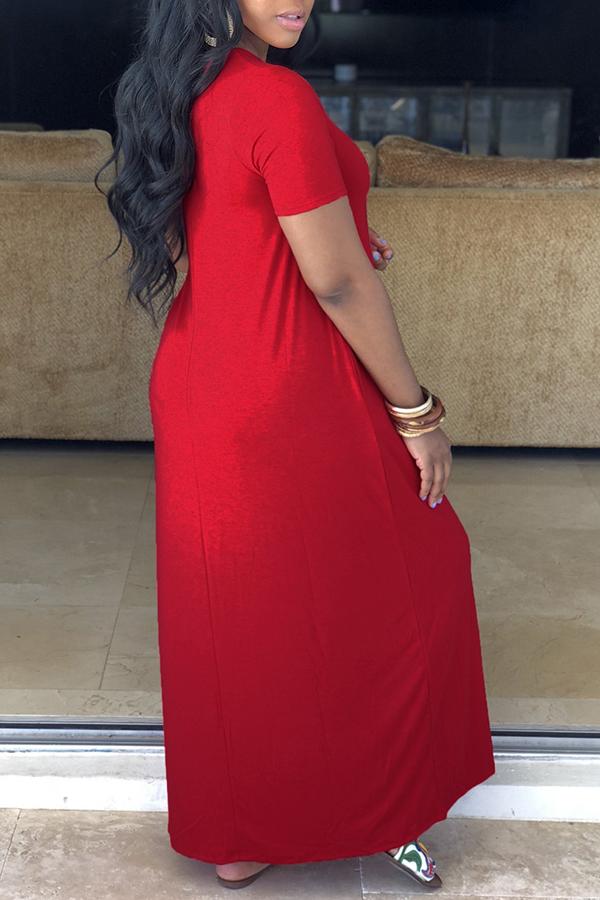 Basic Solid Color V Neck Short Sleeved Maxi Dress - Fashionpara