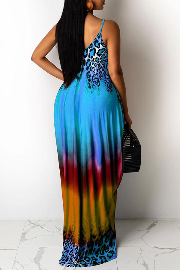 Loose Leopard Gradient Print Suspender Maxi Dress Fashionpara