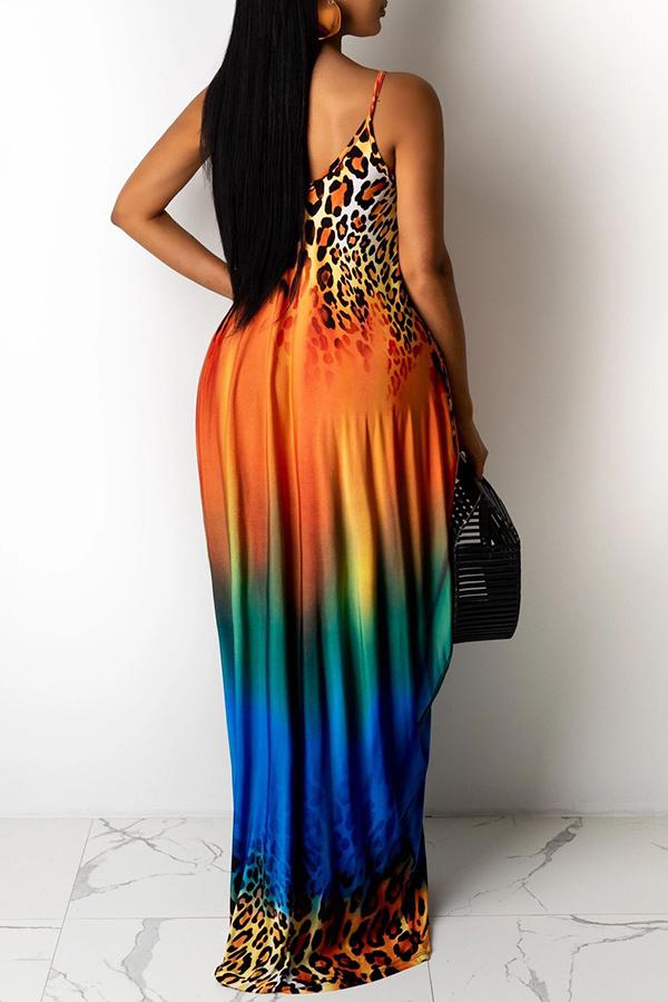Loose Leopard Gradient Print Suspender Maxi Dress Fashionpara