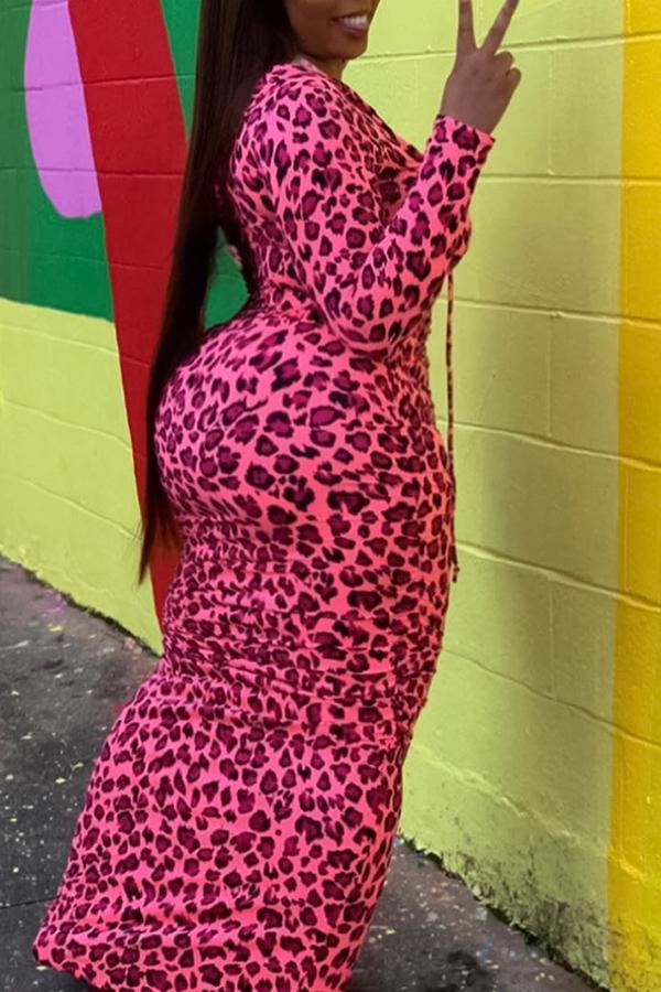 Fashion Animal print Long Sleeved Hooded Maxi Dress Fashionpara