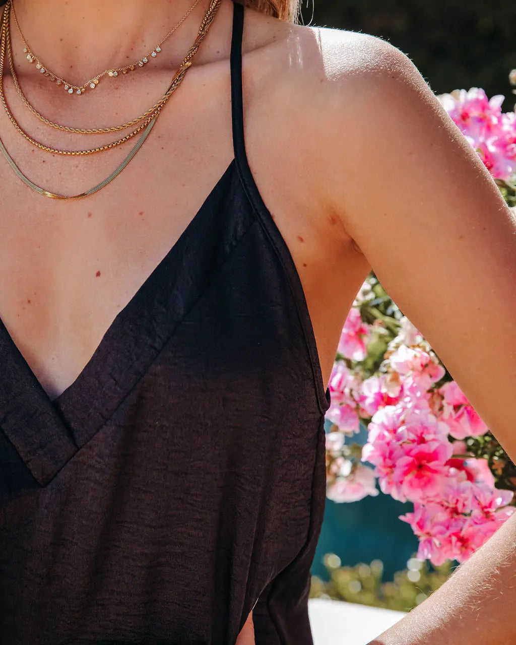 Satin V-Neck Sleeveless Shift Mini Dress