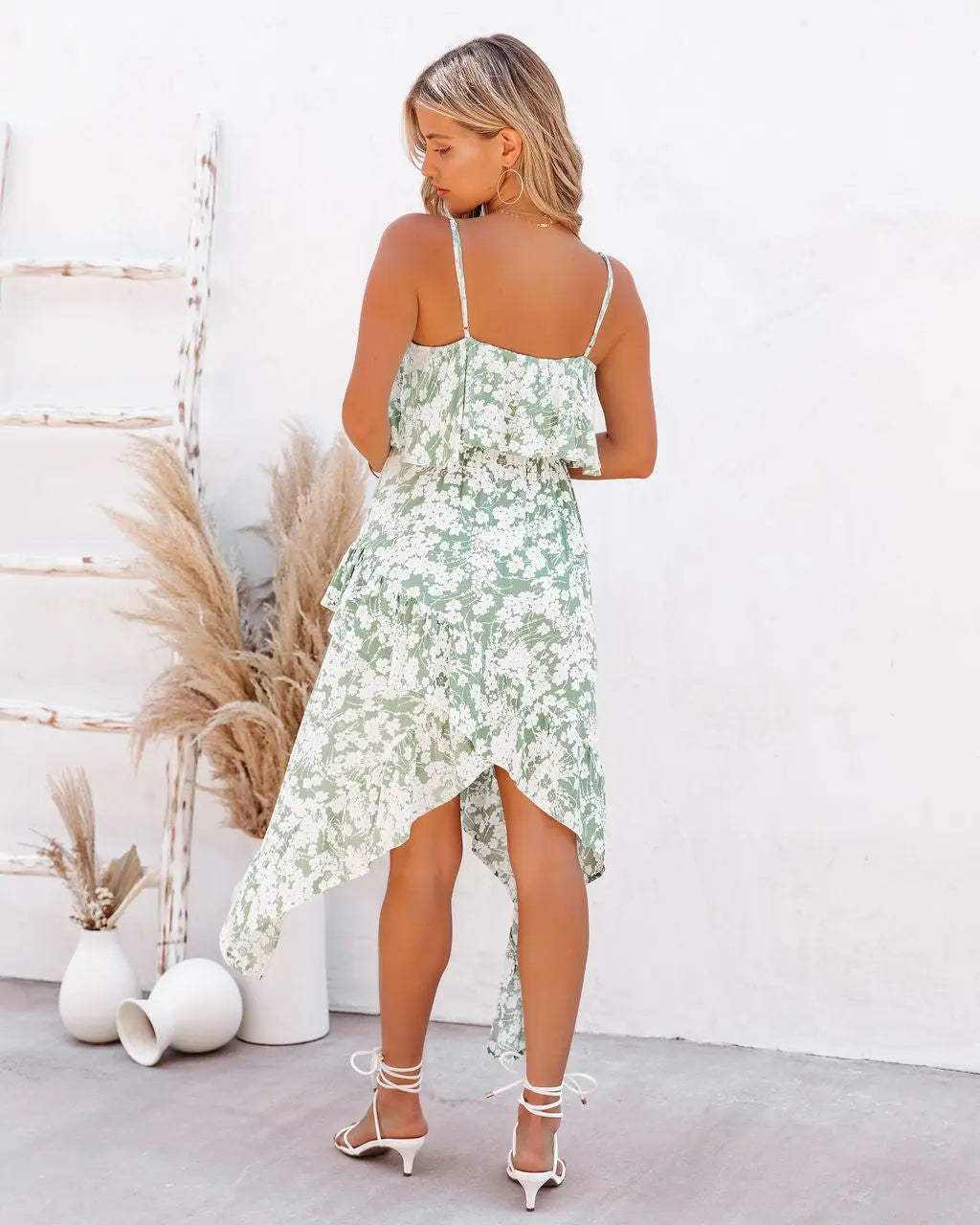 Floral Print Tiered Handkerchief Hem Midi Dress 4