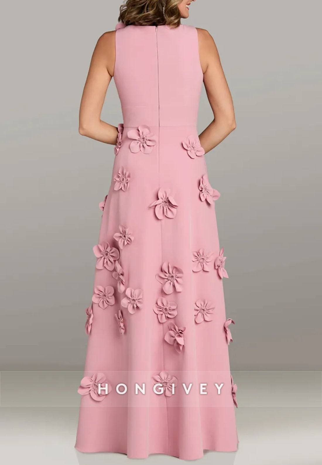 Halter Floor-Length A-line Evening Gown Pleated Flowers Mother of the Bride Dress