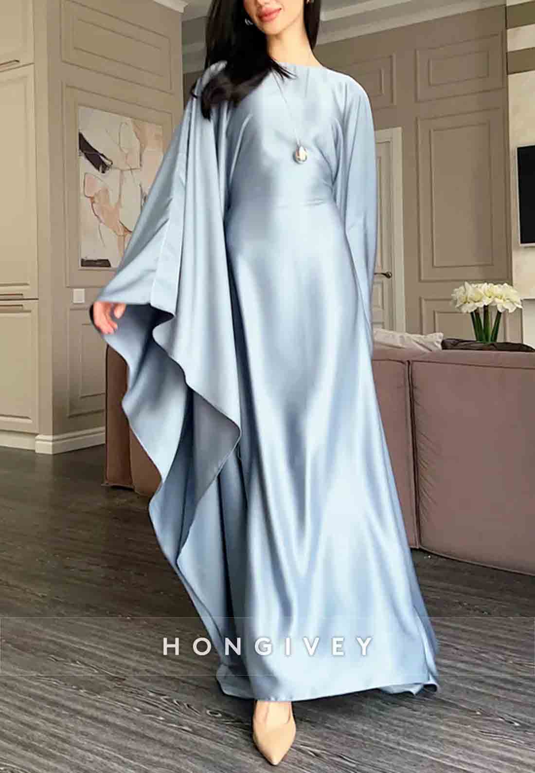 Flutter Sleeves Evening Gown Satin A-line Floor-Length Mother of the Bride
