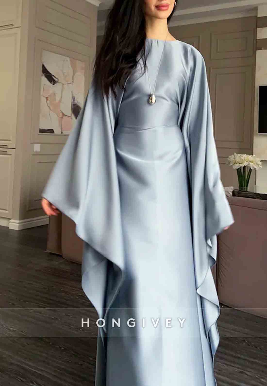 Flutter Sleeves Evening Gown Satin A-line Floor-Length Mother of the Bride