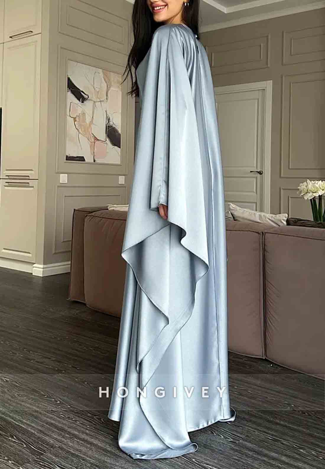 Flutter Sleeves Evening Gown Satin A-line Floor-Length Mother of the Bride