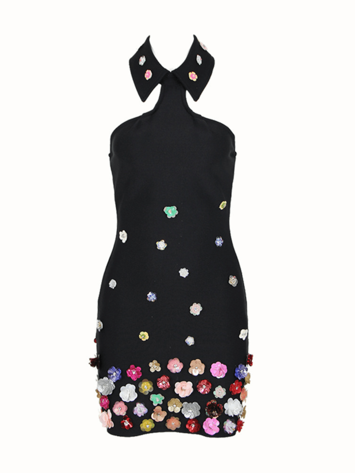 Halter Neck Collar Keyhole Cut Out 3D Floral Bodycon Mini Dress - View 6