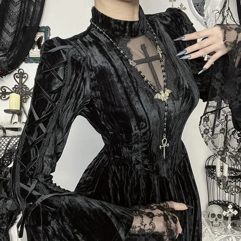 Lace Patchwork Flare Mini Dress