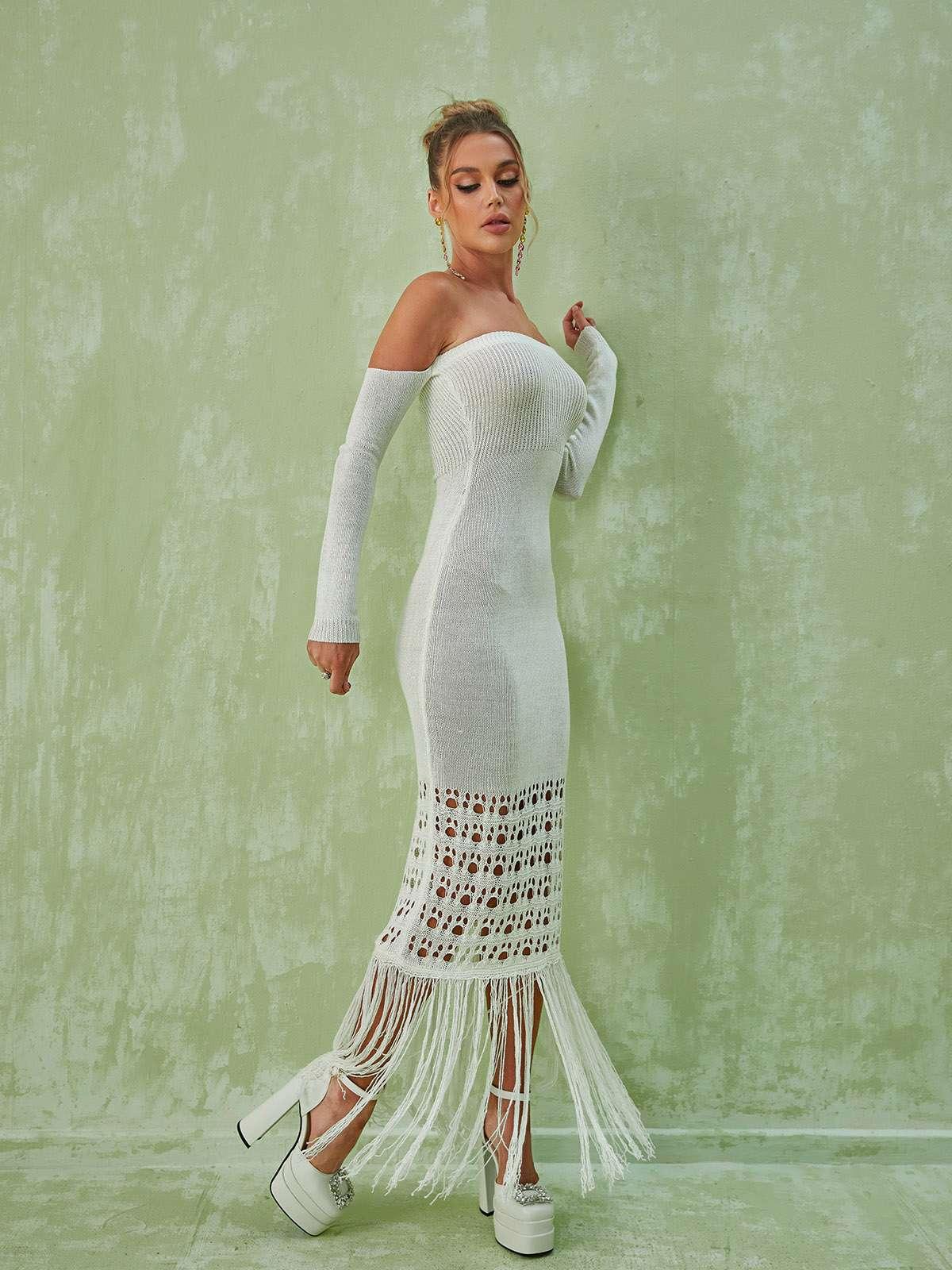 Malti Off Shoulder Fringe Maxi Dress