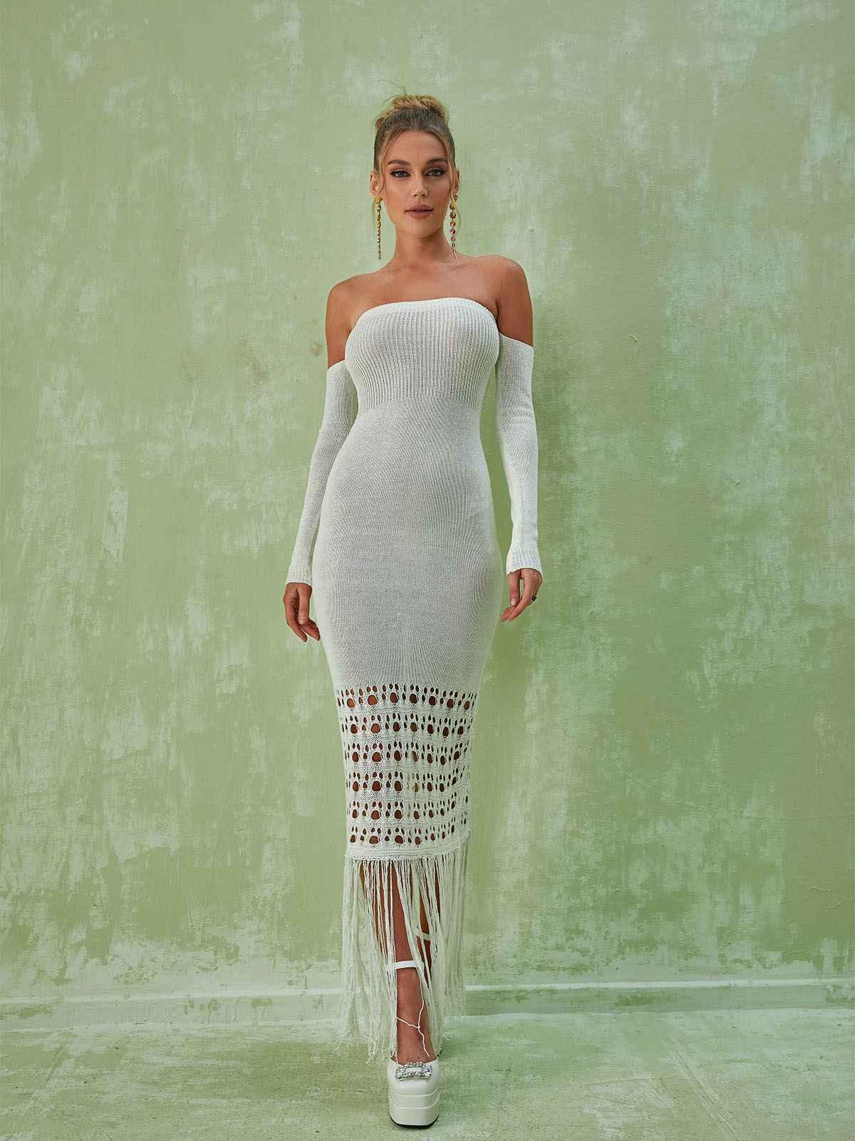 Malti Off Shoulder Fringe Maxi Dress