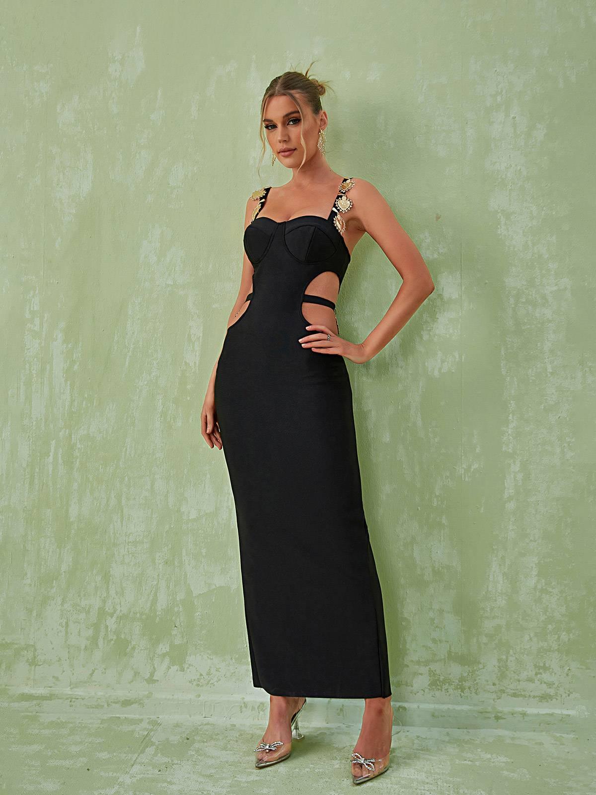 Embellished Strap Bustier Cutout Bodycon Maxi Dress 3