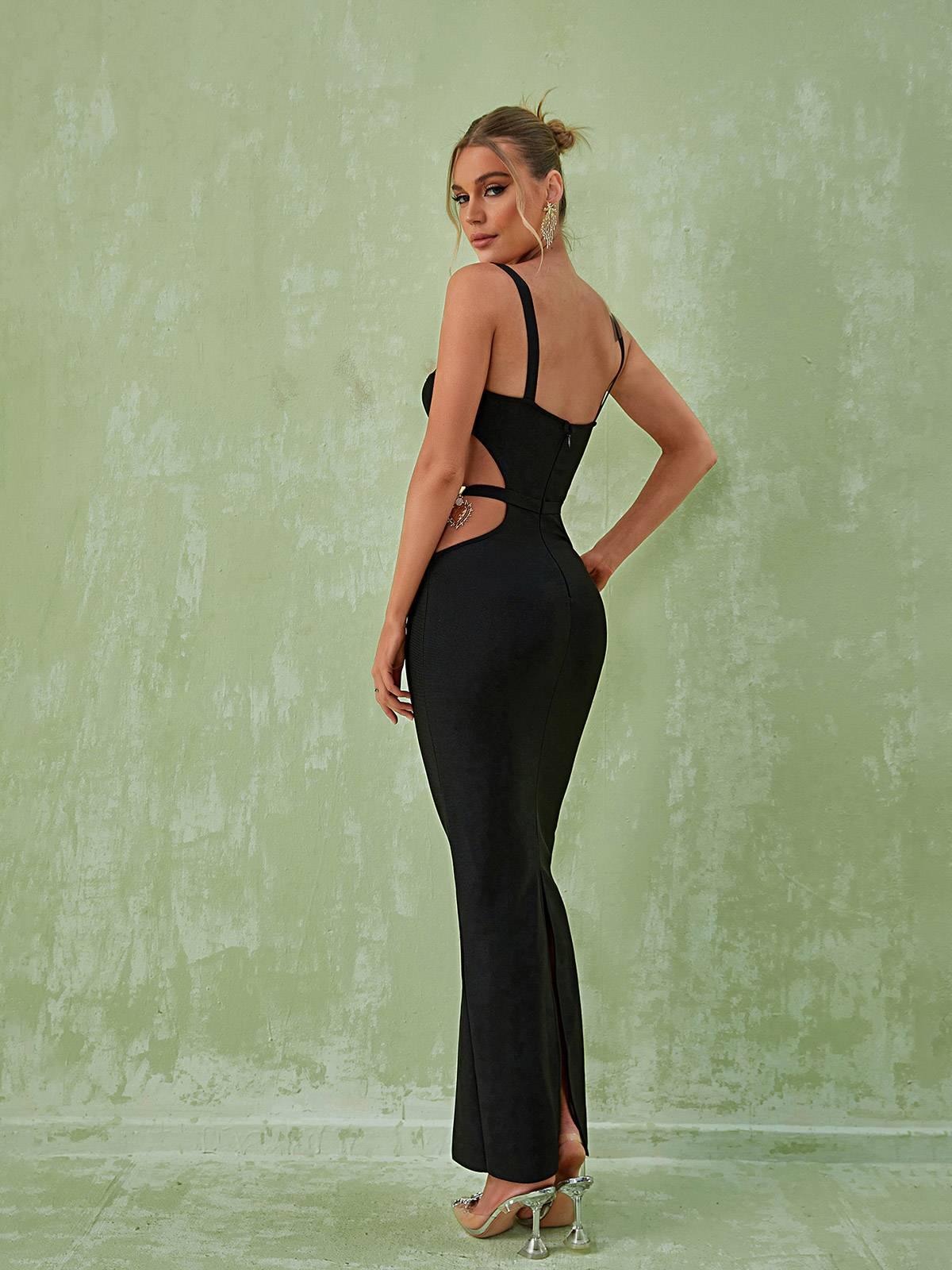 Bustier Cut-Out Embellished Strap Column Maxi Dress 11