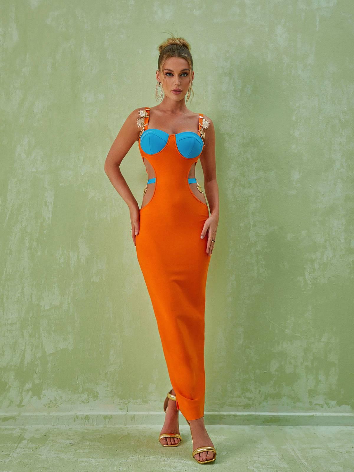 Embellished Strap Bustier Cutout Bodycon Maxi Dress 6