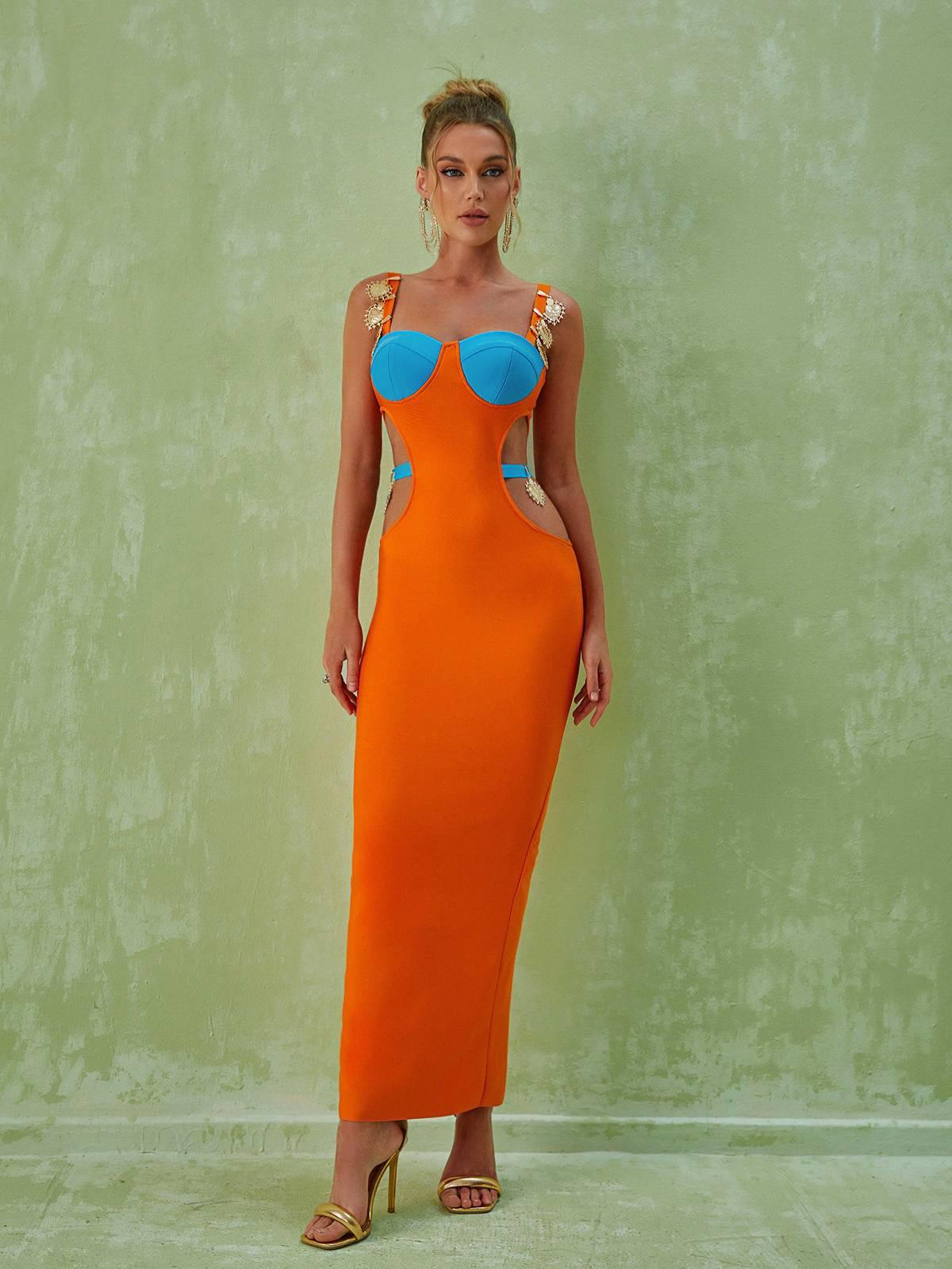 Bustier Cut-Out Embellished Strap Column Maxi Dress 3
