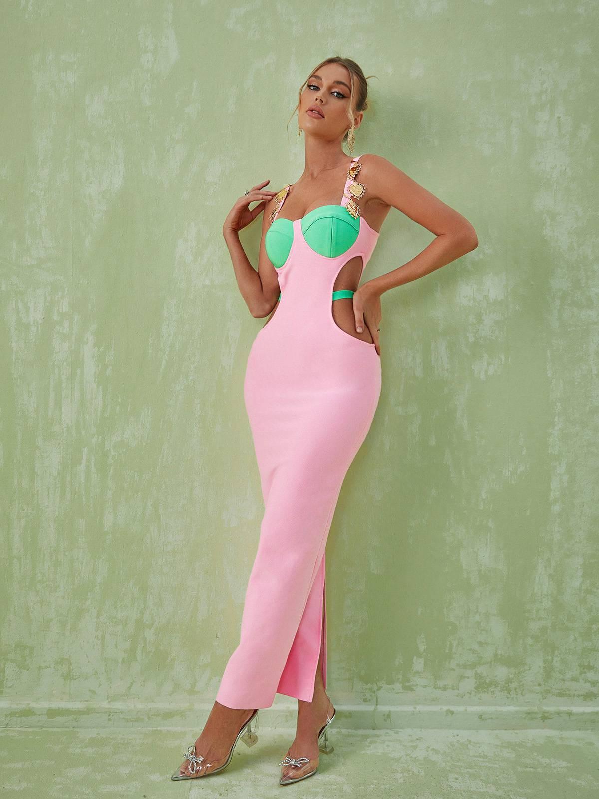 Bustier Cut-Out Embellished Strap Column Maxi Dress 8