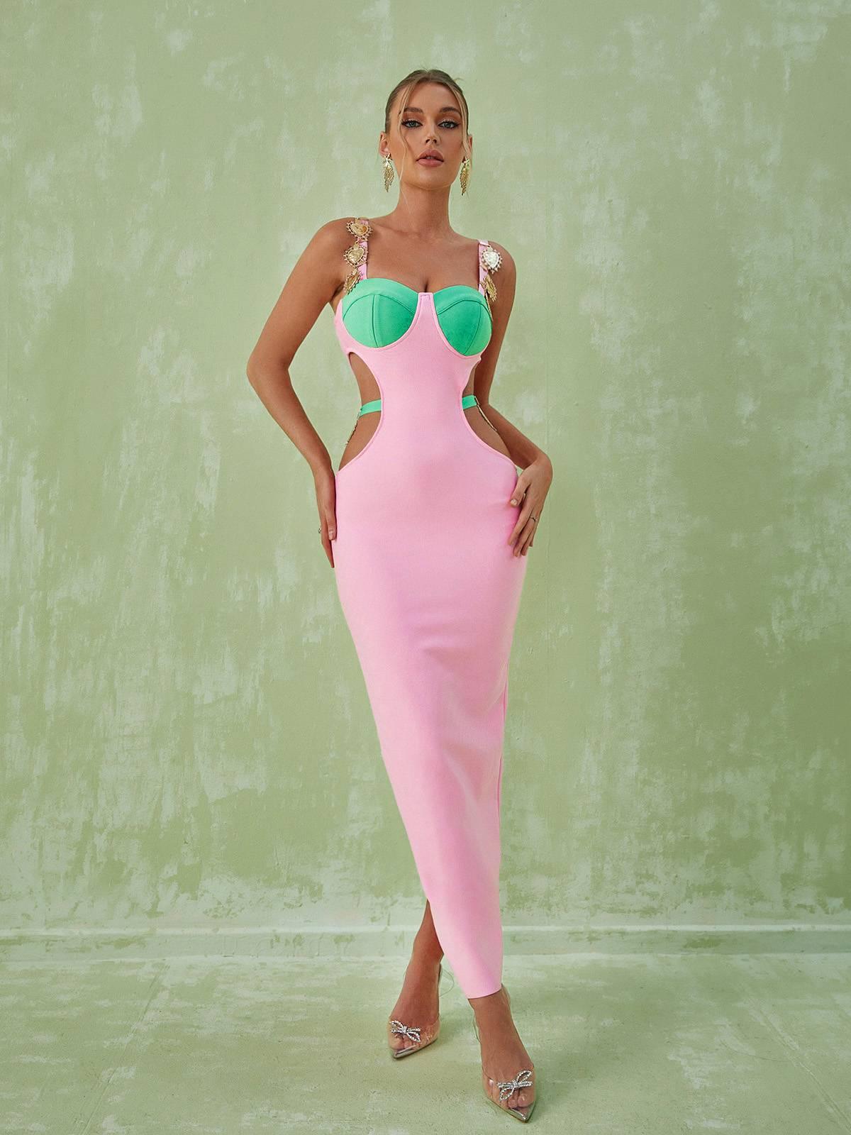 Embellished Strap Bustier Cutout Bodycon Maxi Dress 9