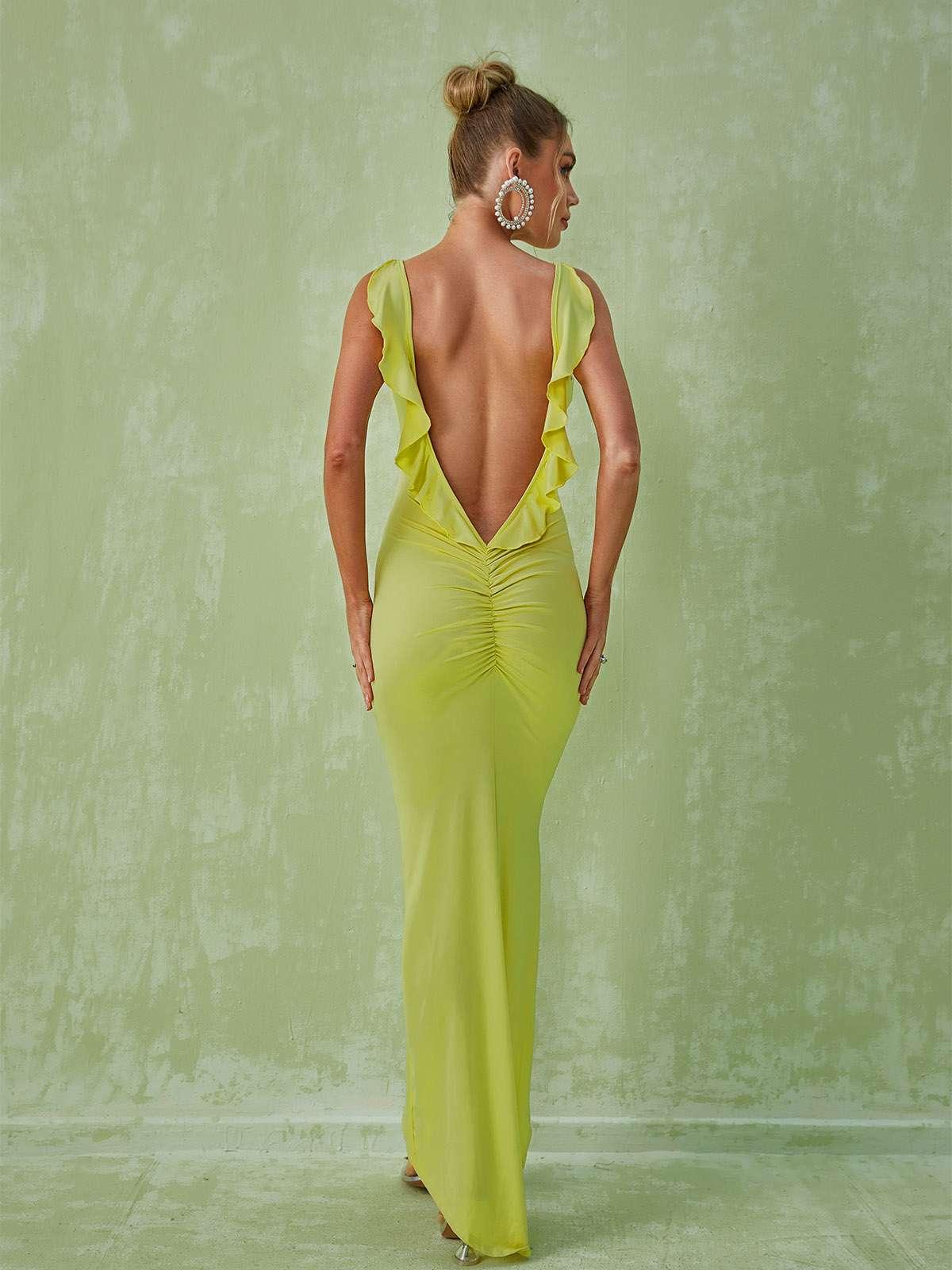 Marzia Backless Maxi Dress In Green