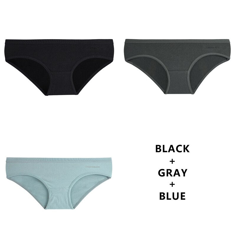 3Pcs/Lot Panties Cotton Underwear Solid Briefs Girls Low-waist Lingerie G String Soft Breathable Intimates