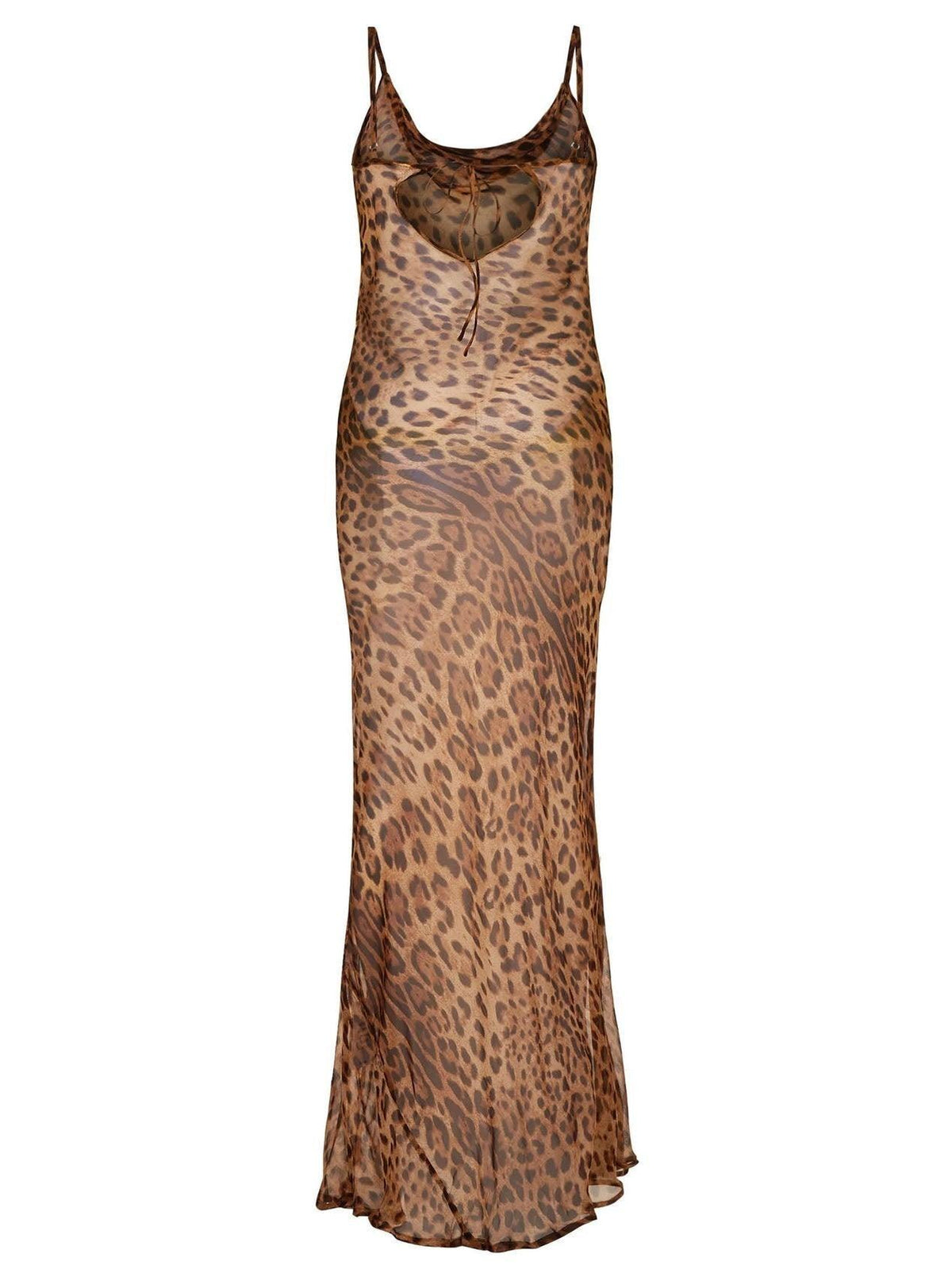 Leopard Print Cowl Neck Spaghetti Strap Slip Maxi Dress 8