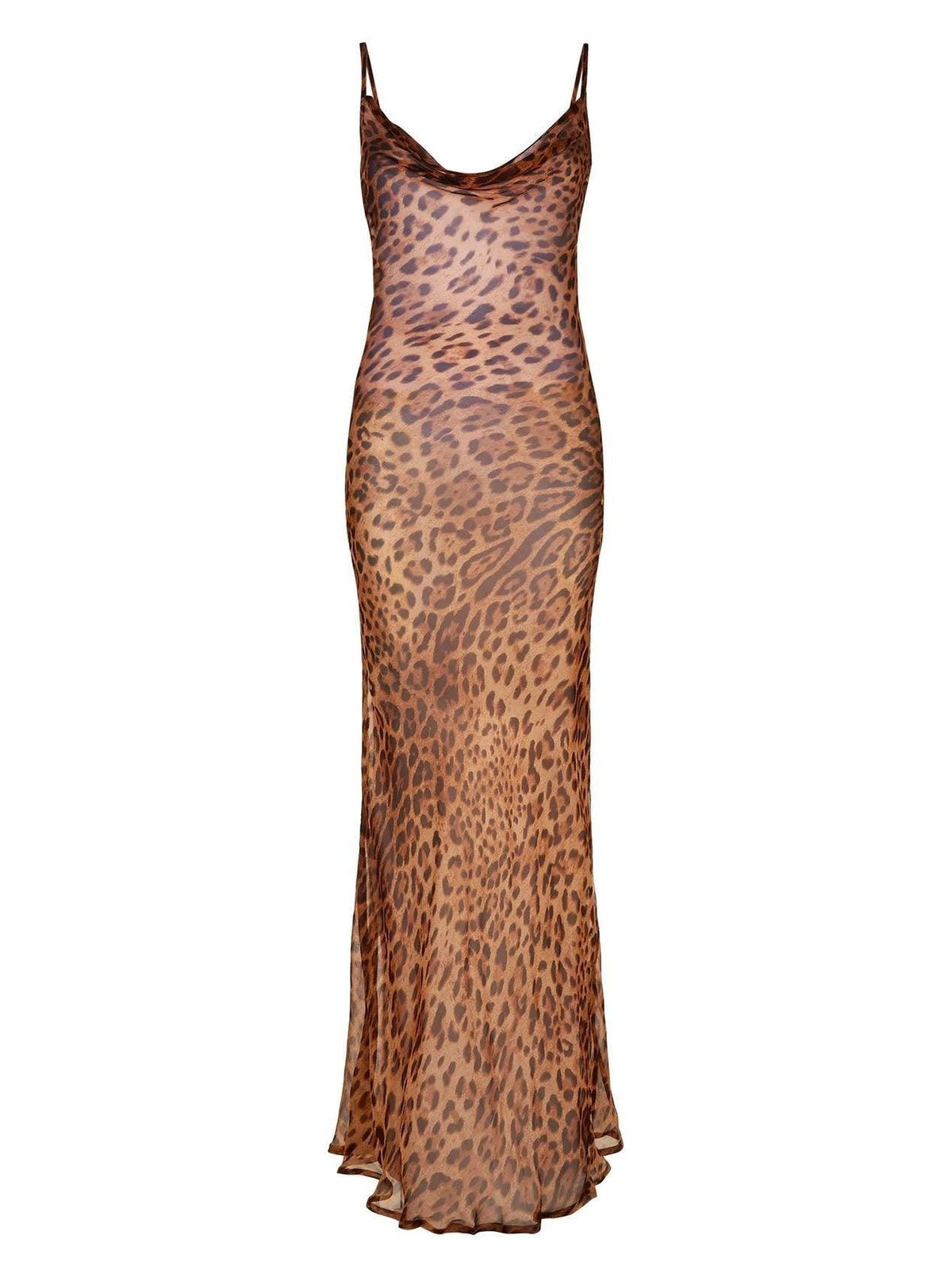 Leopard Print Cowl Neck Spaghetti Strap Slip Maxi Dress 7