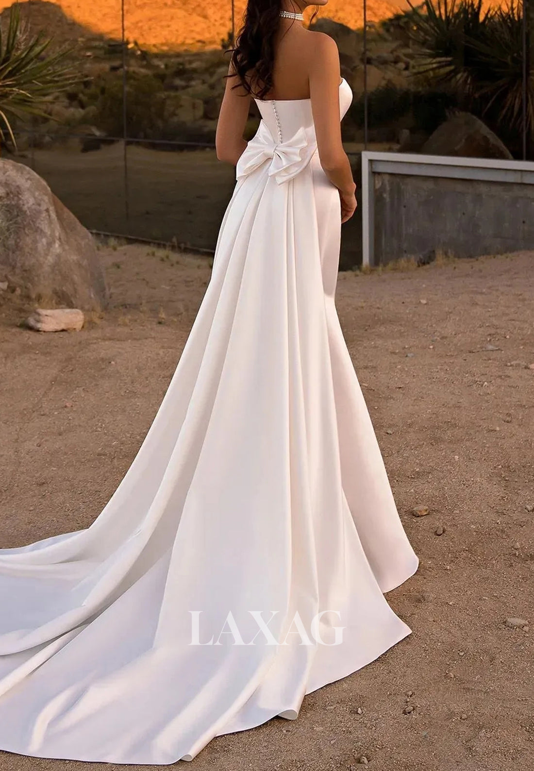 Sweetheart Sleeveless Bride Gowns Off-Shoulder Sweep Train Mermaid Wedding Dress with Bow