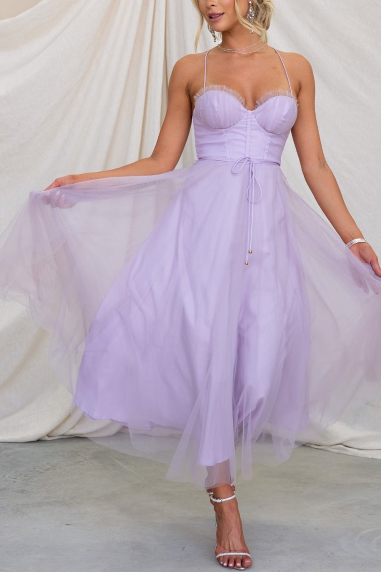 Mesh Corset Lace-up Cami Dress - Fashionpara