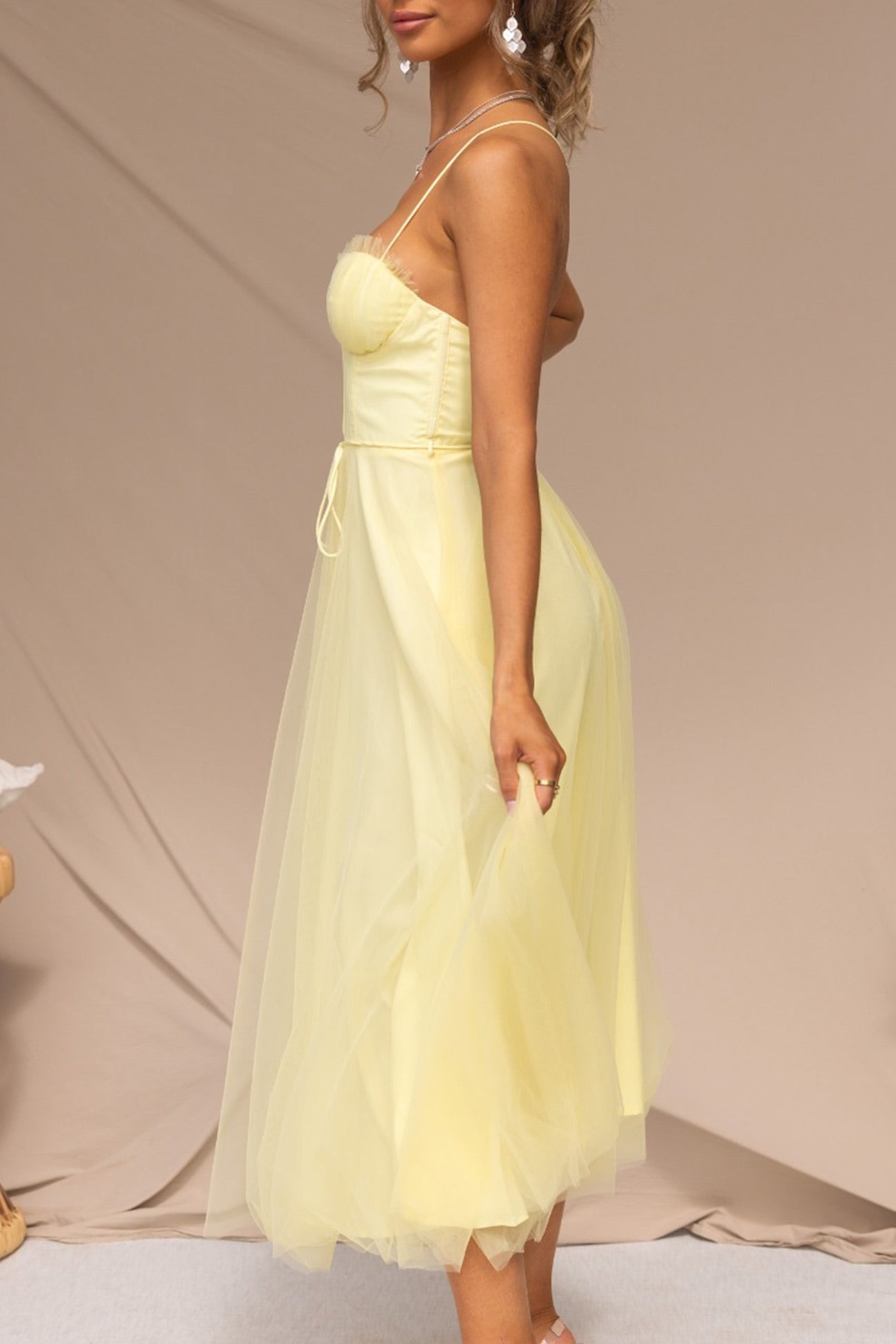 Mesh Corset Lace-up Cami Dress - Fashionpara