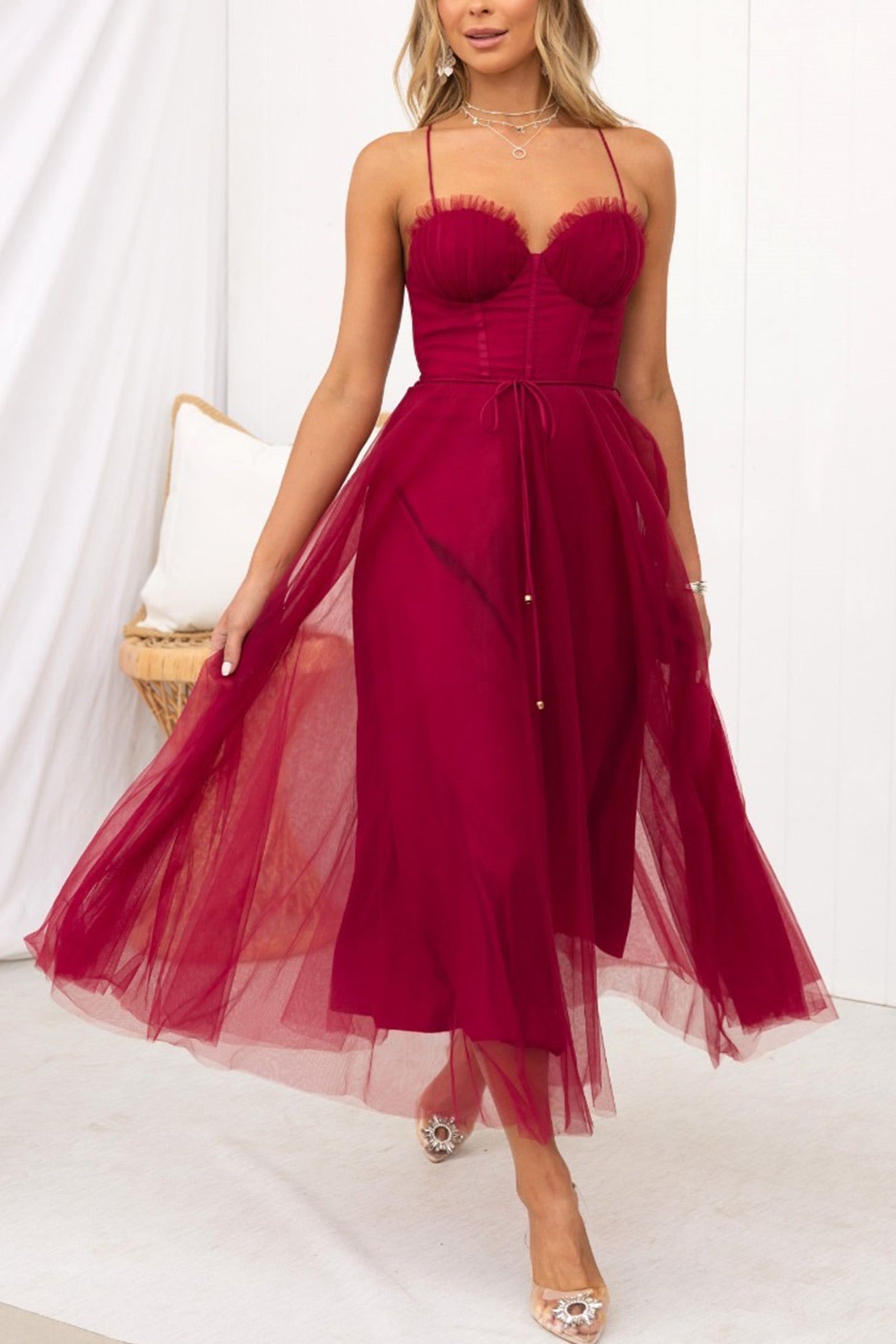 Mesh Corset Lace-up Cami Dress - Fashionpara