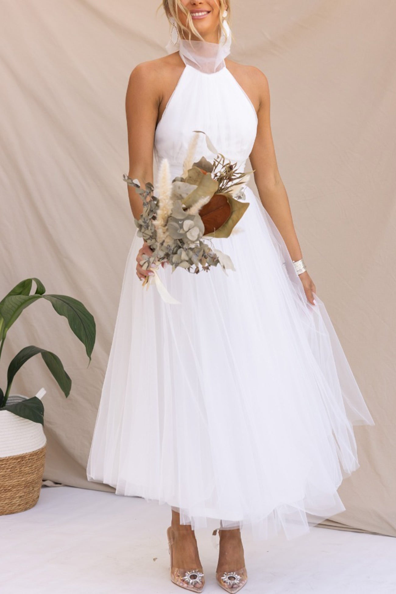 Mesh Halter Neck High Waist Maxi Dress