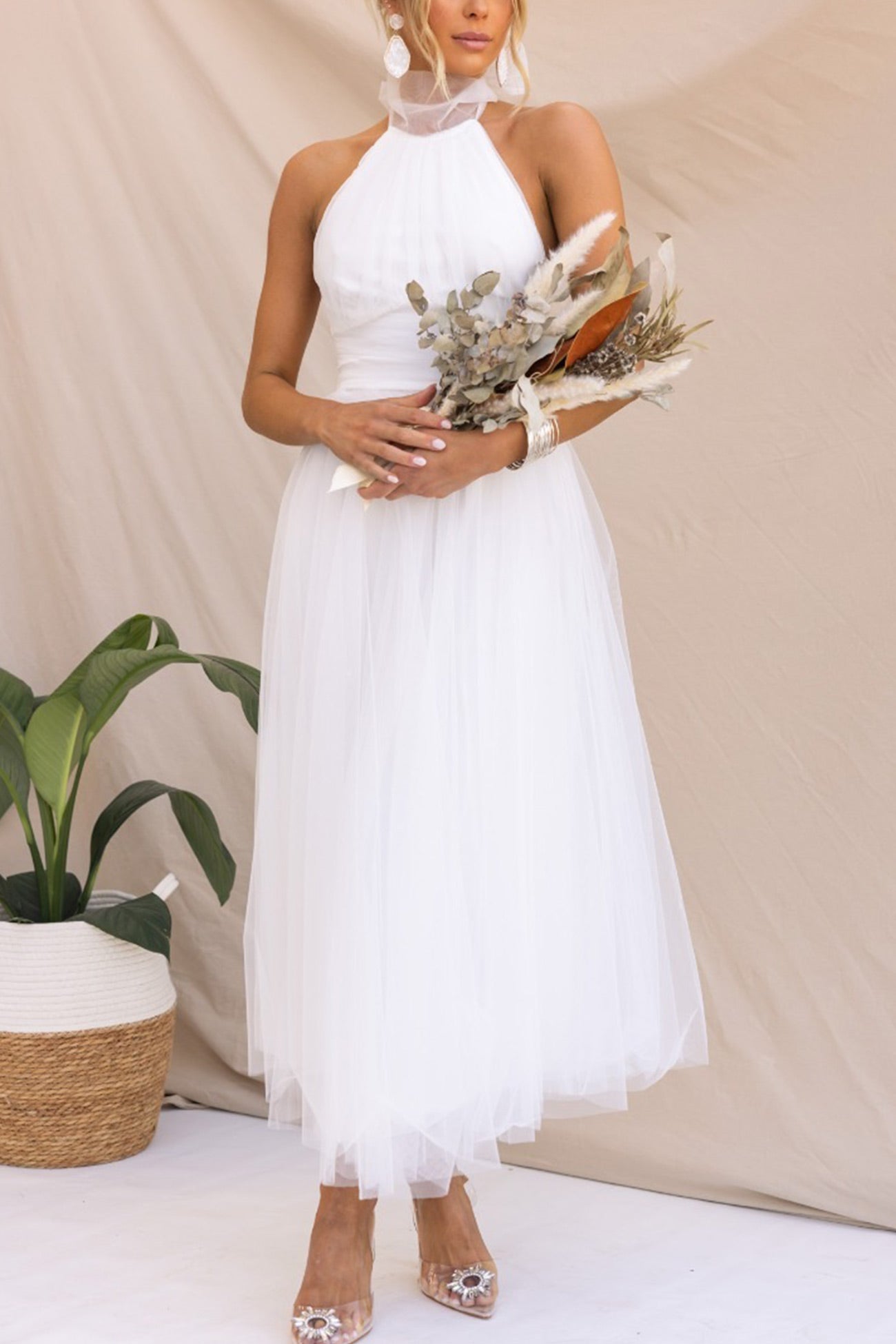 Mesh Halter Neck High Waist Maxi Dress