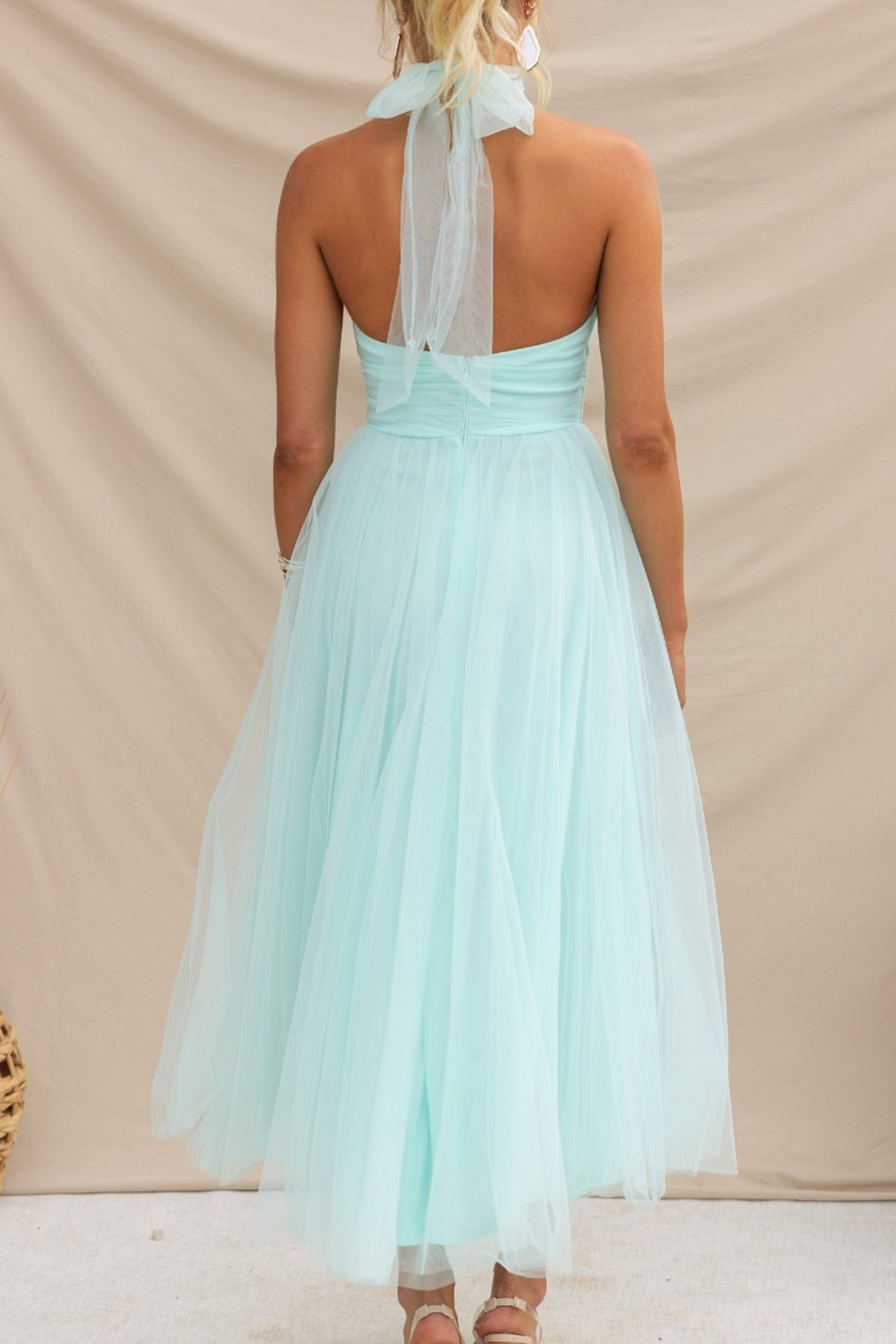 Mesh Halter Neck High Waist Maxi Dress