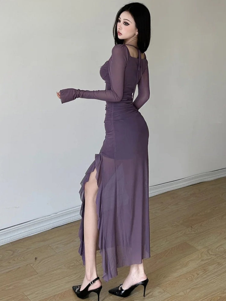 Mesh Split Midi Dress - View 2