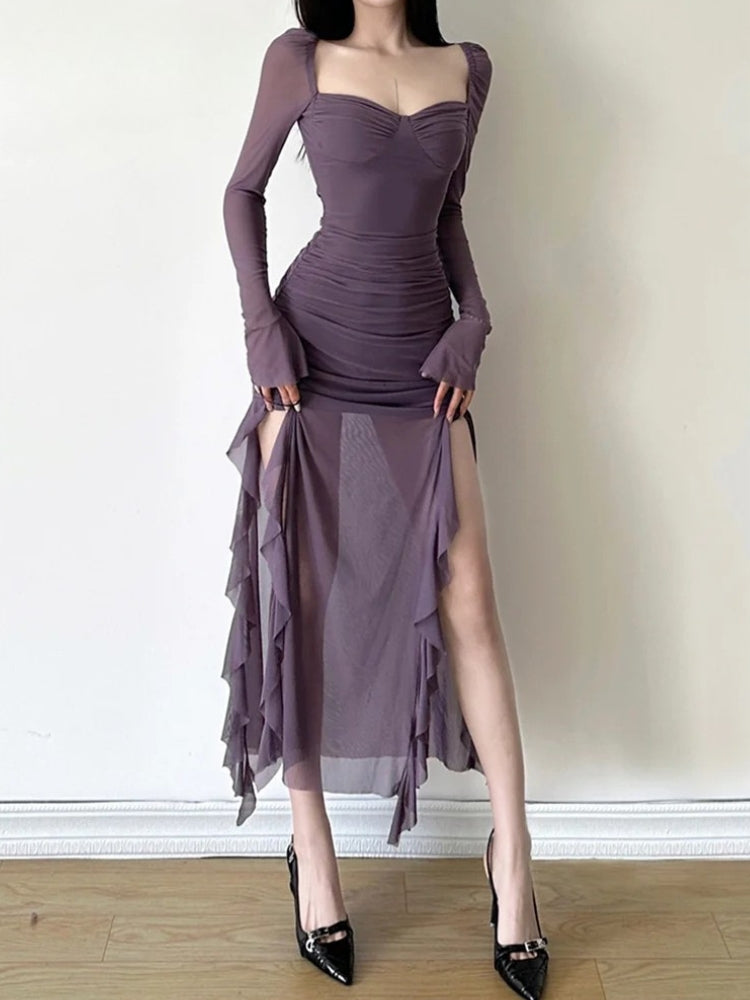 Mesh Split Midi Dress - View 3