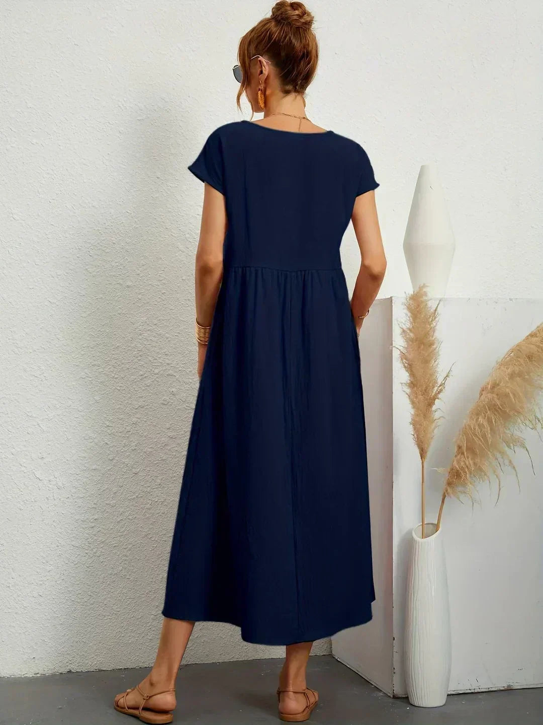 Round Neck Short Sleeve Tiered Midi Dress 5