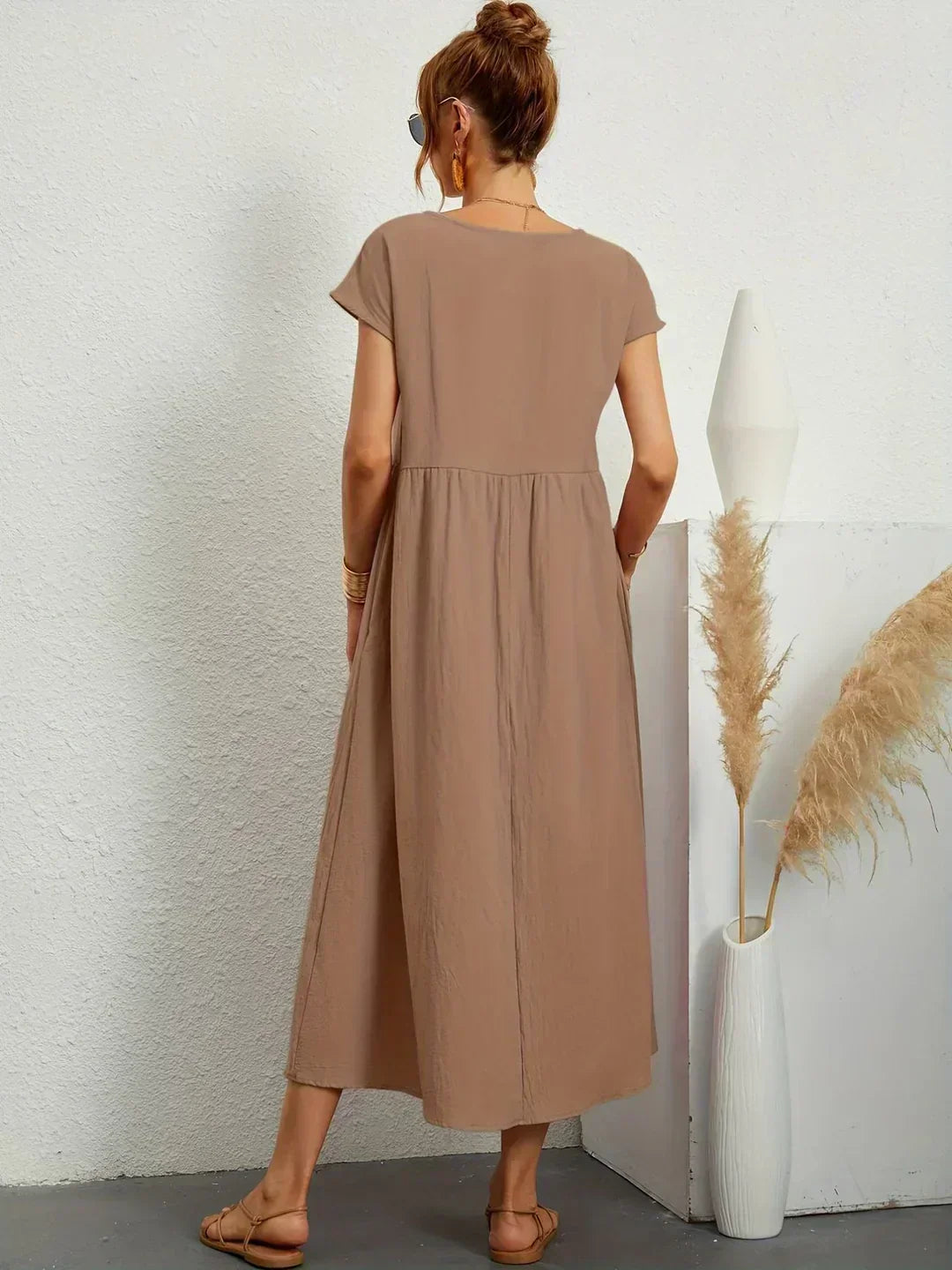 Round Neck Short Sleeve Tiered Midi Dress 15