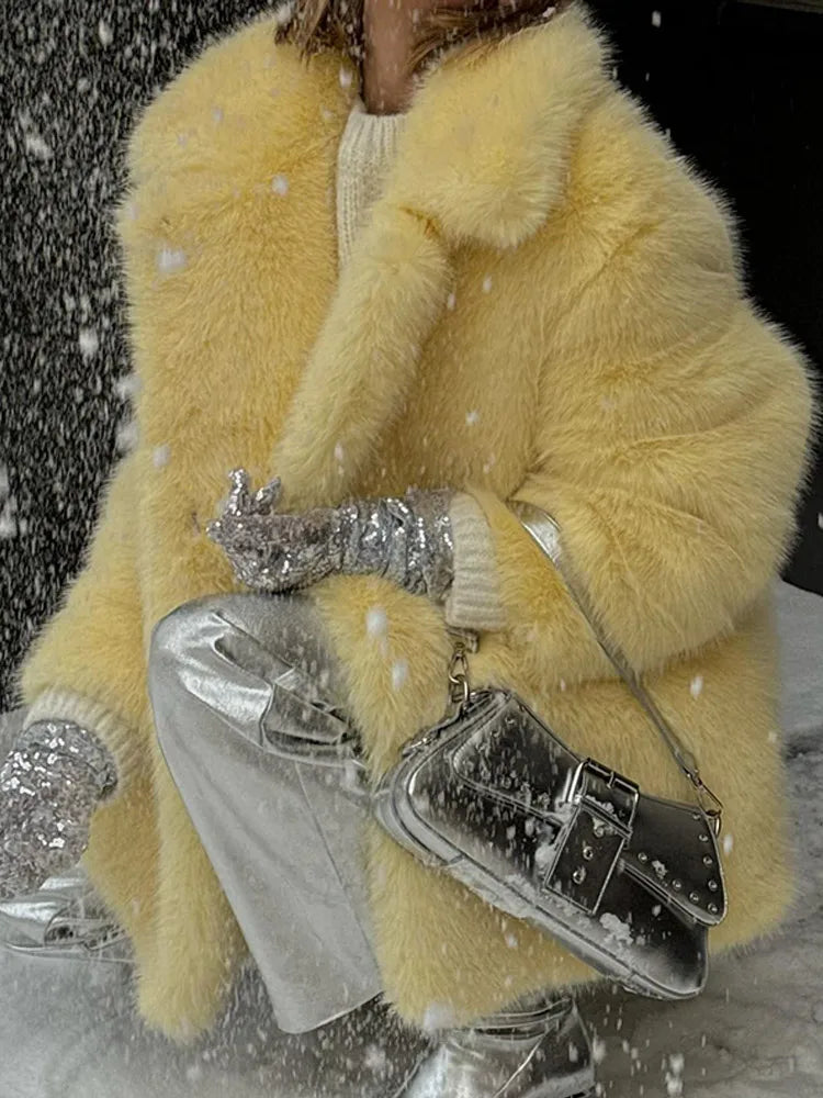 Mid-Length Faux Fur Plush ImiTation Coat - Fashionpara