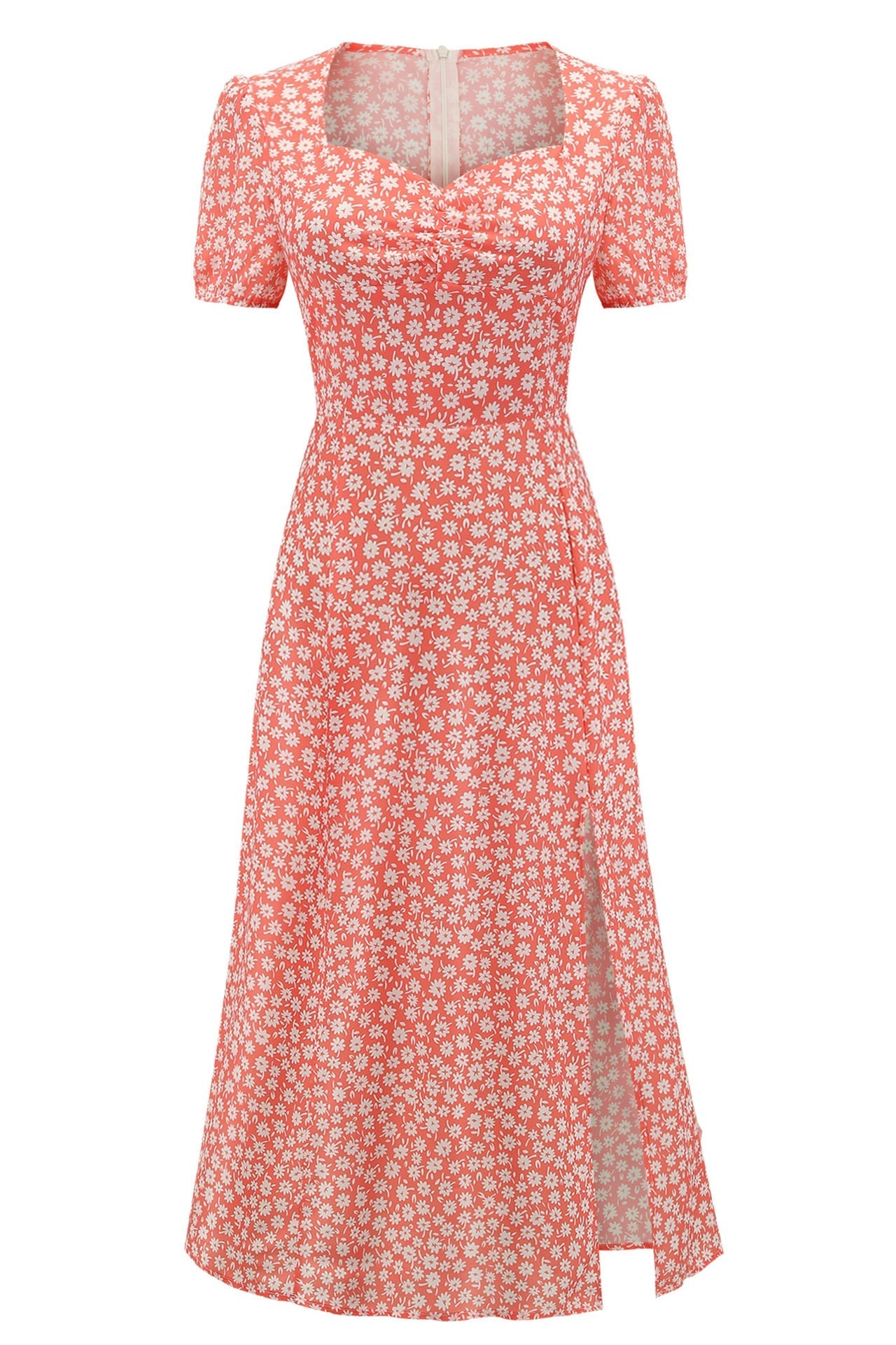 Midi Floral Print Short Sleeves Dress Fashionpara