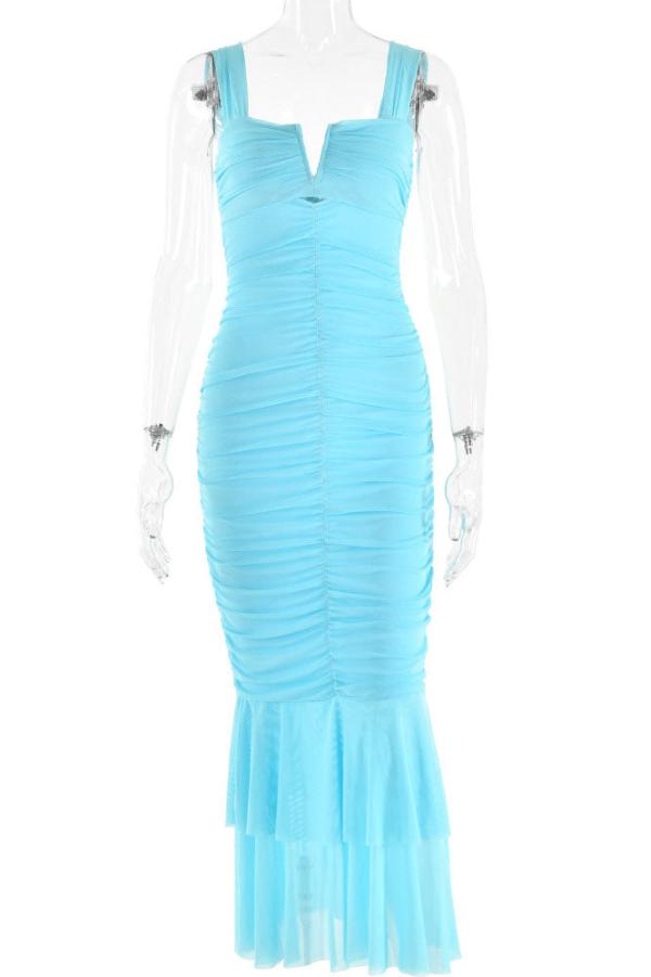 Royal Blue Midi Bodycon Sleeveless Evening Prom Dresses