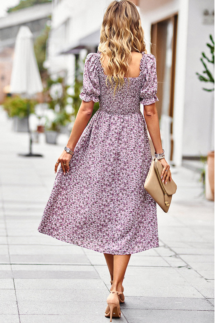 Midi Floral A-Line Square Neck Dresses  Fashionpara