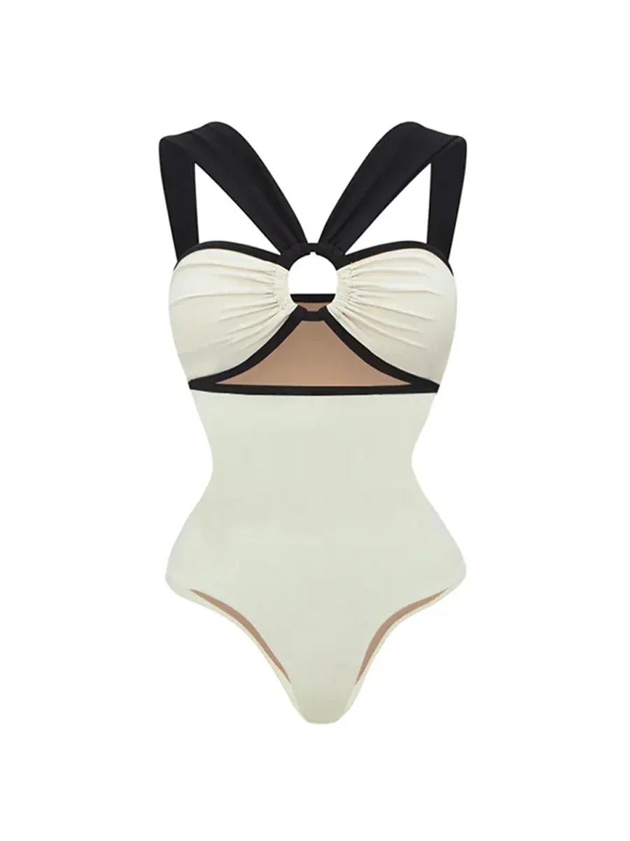 Milky White Cut-out Stylish Swimsuit One Piece