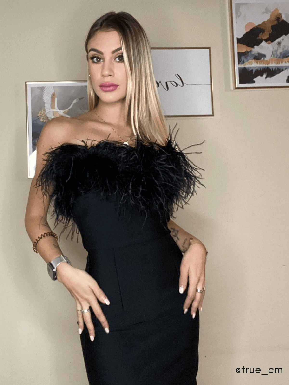Mina Strapless Feather Trimmed Bandage Dress - View 6