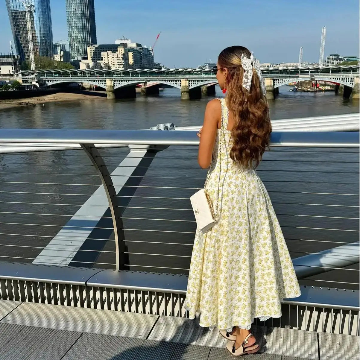 Elegant Floral Print Summer Midi Dress