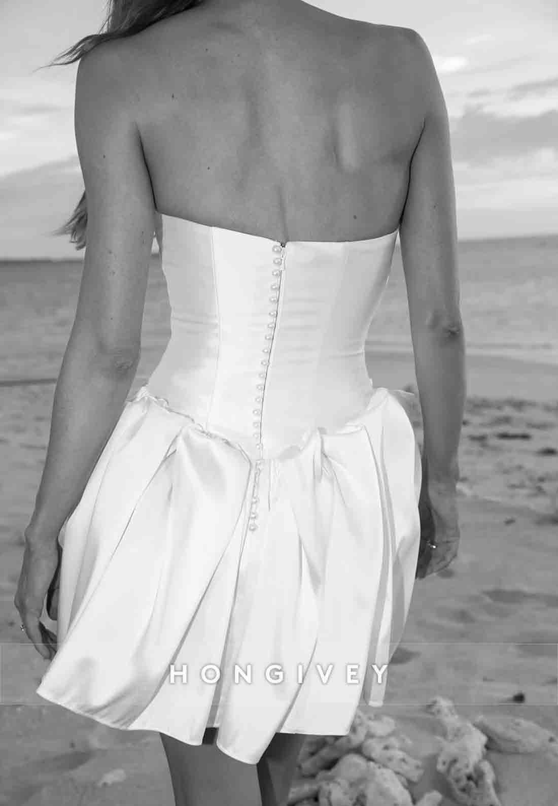 Sweetheart Mini Strapless Pleated Crisscross Back Wedding Dresses