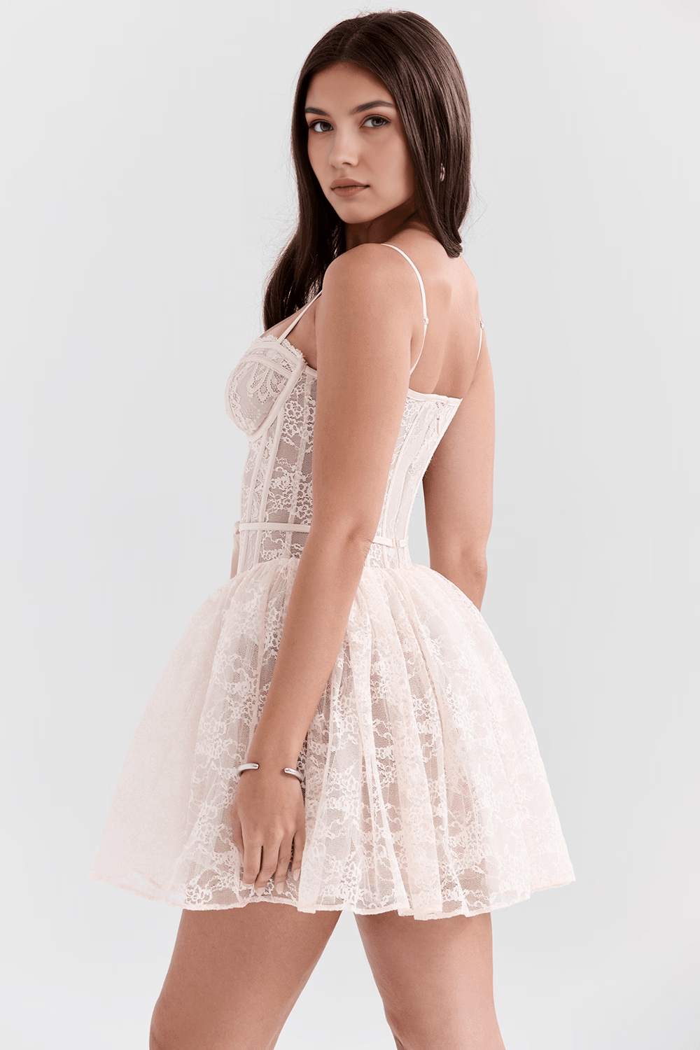 Lace Corset Spaghetti Strap Bubble Hem Mini Dress 6