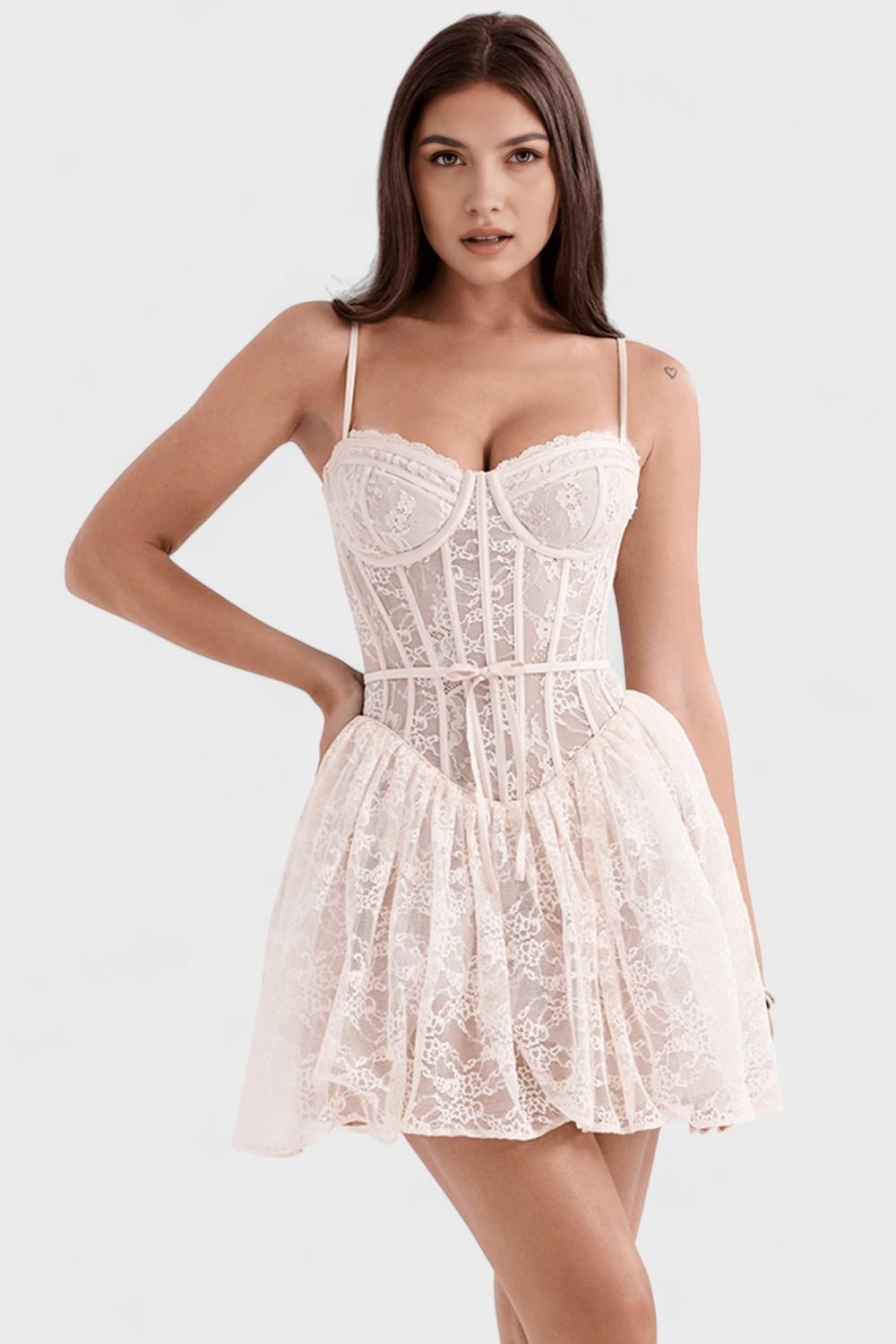 Lace Corset Spaghetti Strap Bubble Hem Mini Dress 2